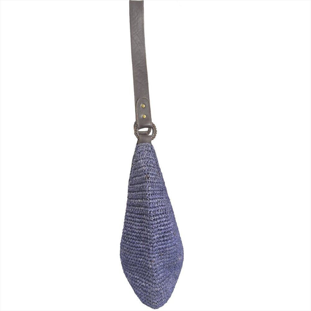 J.JILL Woven Straw Shoulder Bag Blue Boho Hobo Tote Leather Strap - Picture 3 of 10